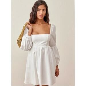 Reformation Dress 4 Michaela Babydoll Mini Puff Sleeve White Boho Feminine Date